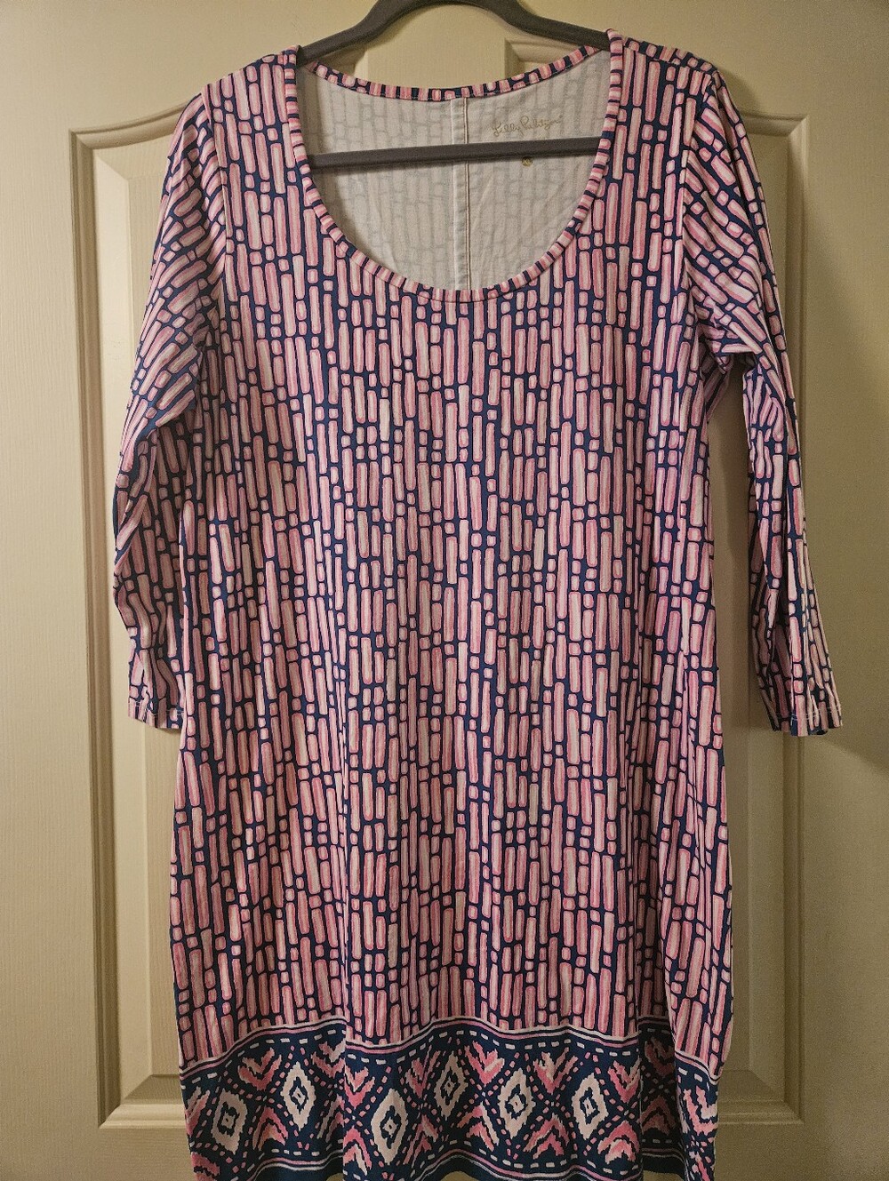 Lilly Pulitzer Pink and Navy Geometric Scoop Neck Dress